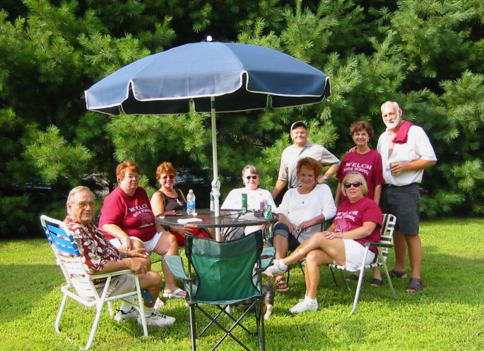 group sitting outdoors